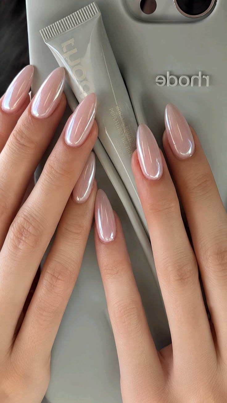 20 Classy Acrylic Nails That Look Like Quiet Luxury (You’ll Want to Copy #12!) - 18. Pink Pearl Glaze with a Glassy Reflection 1