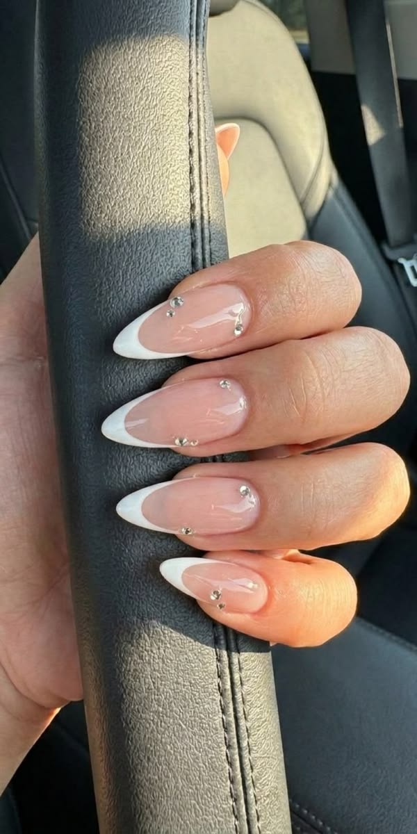 20 Classy Acrylic Nails That Look Like Quiet Luxury (You’ll Want to Copy #12!) - 4. Tiny Crystal French for a Hint of Sparkle 1
