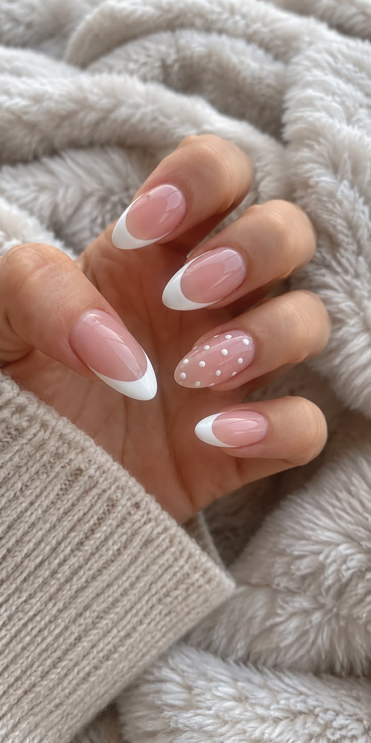 20 Classy Acrylic Nails That Look Like Quiet Luxury (You’ll Want to Copy #12!) - 6. Polka-Dot French with a Playful Little Twist 1
