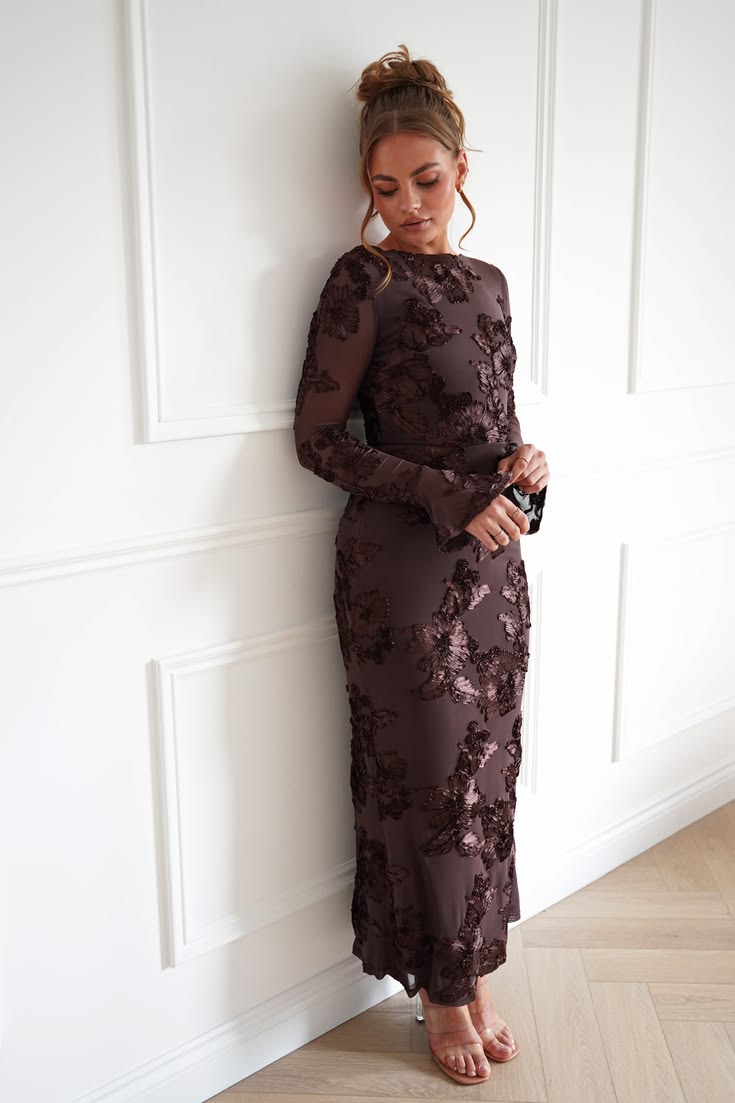 20 Elegant Fall Evening Wear Looks That Will Have Everyone Asking Where You Shop - 16. Embroidered Mesh in Deep Cocoa 1