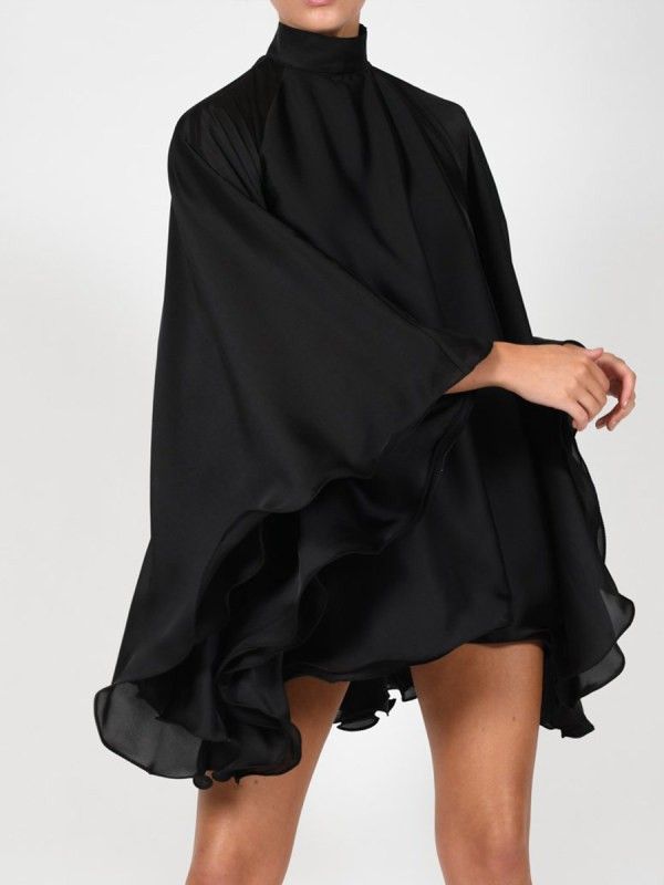 20 Elegant Kaftan Mini Dress Ideas for Parties, Dates, and Nights Out (Prepare for Compliments!) - 5. Black High-Neck Floaty Frill 1