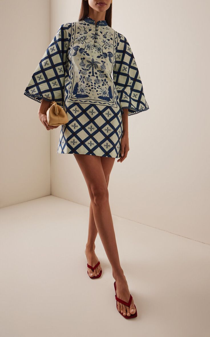 20 Elegant Kaftan Mini Dress Ideas for Parties, Dates, and Nights Out (Prepare for Compliments!) - 6. Porcelain Blue Check Tunic 1