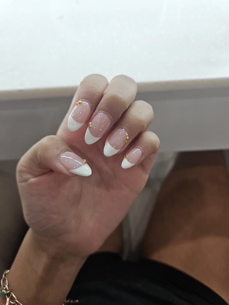 20 Glamorous Hoco Nails That Will Make Your Homecoming Look Unforgettable (#20 Is Stunning!) - 18. Tiny Gold Beads on Soft White French Tips 1