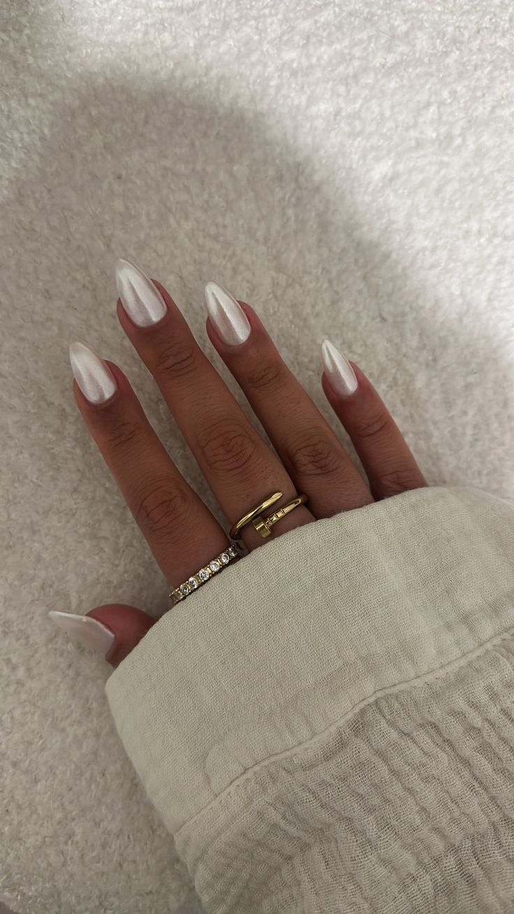 20 Glamorous Hoco Nails That Will Make Your Homecoming Look Unforgettable (#20 Is Stunning!) - 5. Pearl White Almonds With a Satin Glow 1