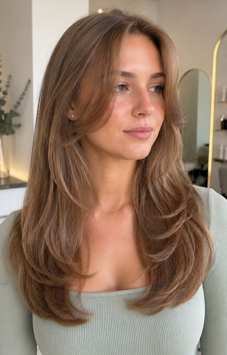 20 Layered Hairstyles That Instantly Add Volume and Movement (Wait Until You See #20!) - 16. The Soft Chestnut Long Layer Cut 1