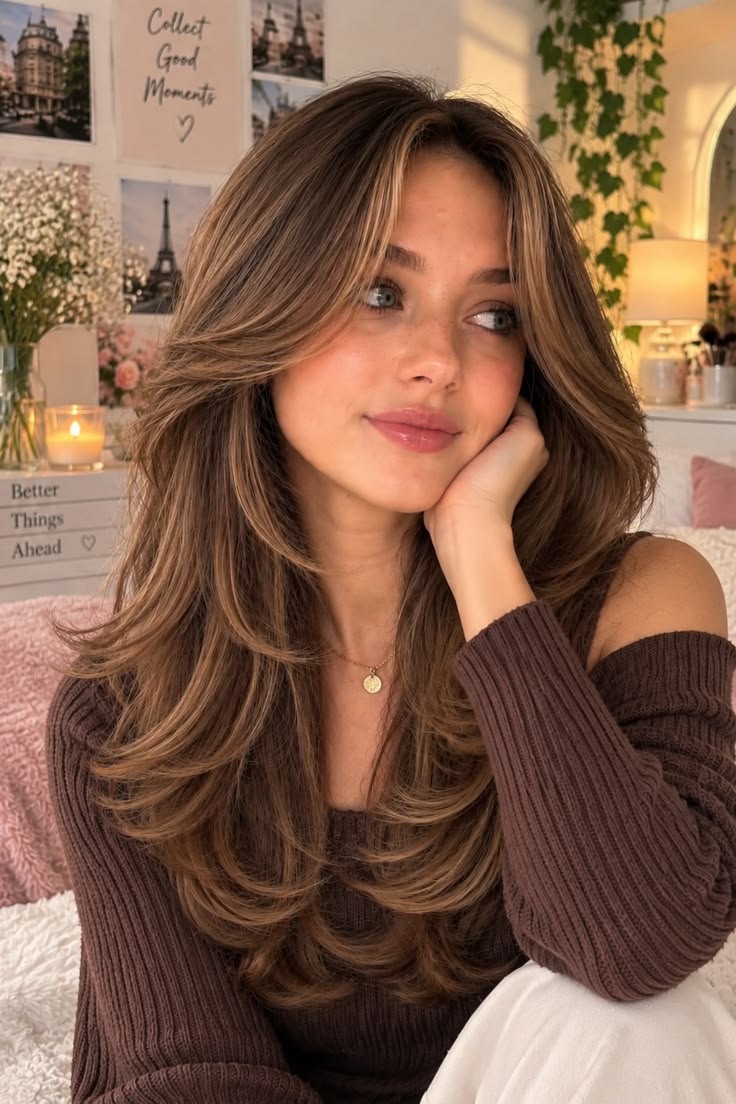 20 Layered Hairstyles That Instantly Add Volume and Movement (Wait Until You See #20!) - 3. Cozy Mocha Layers with a Soft Sweep 1