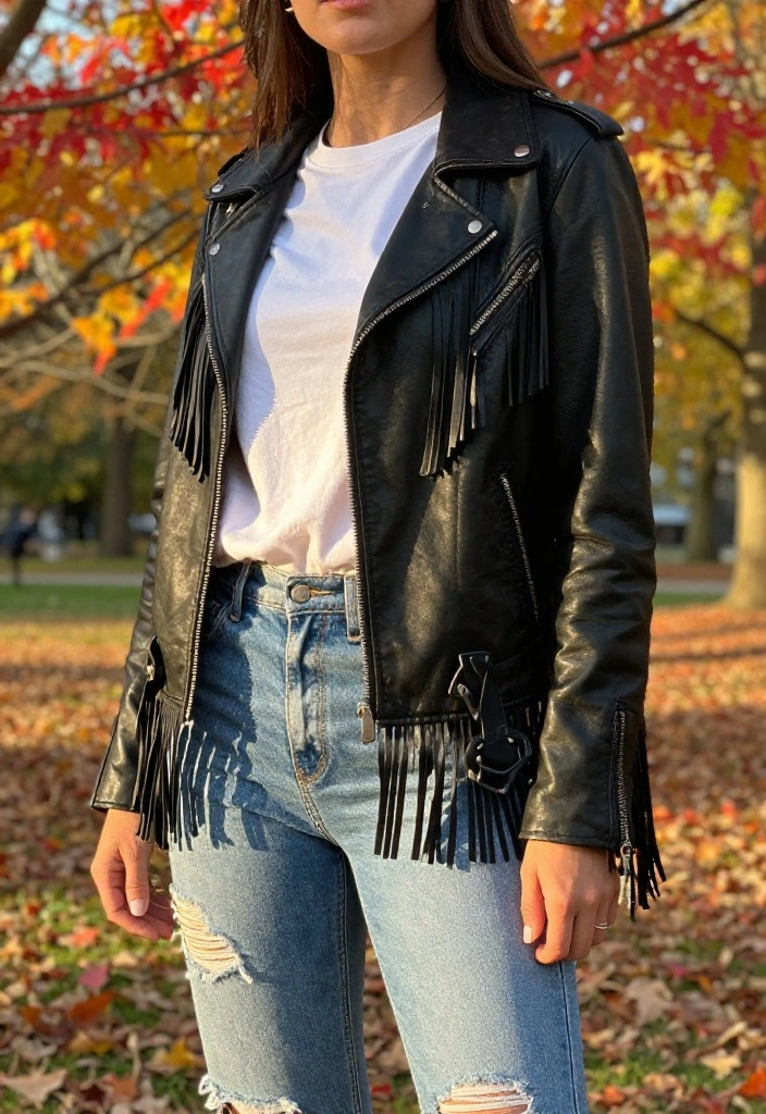 20 Leather Jacket Styles to Rock This Fall (Your Friends Will Be Jealous of #7!) - 11. Moto Jacket with Fringe 1