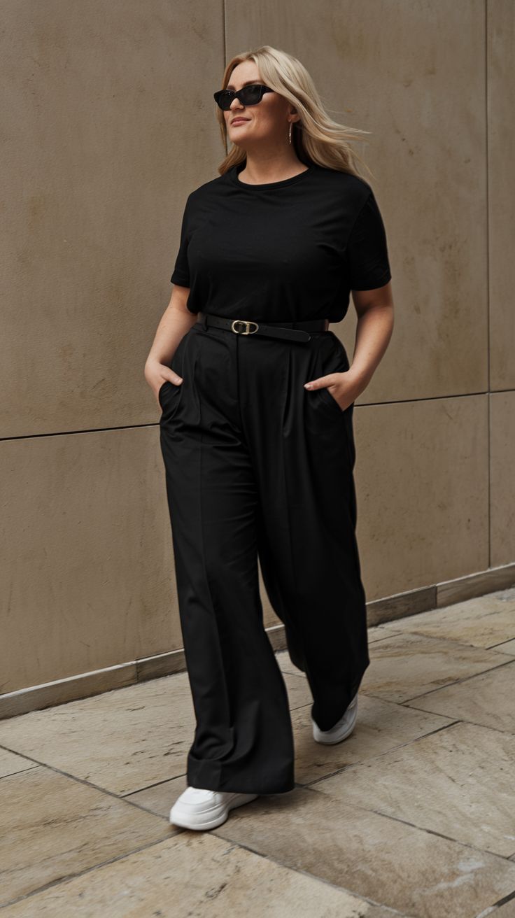 20 Plus-Size Office Outfits That Look Polished, Powerful, and Anything But Boring - 04. The All-Black Outfit with a White-Sneaker Twist 1