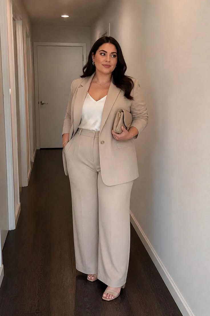 20 Plus-Size Office Outfits That Look Polished, Powerful, and Anything But Boring - 09. The Soft Beige Suit 1