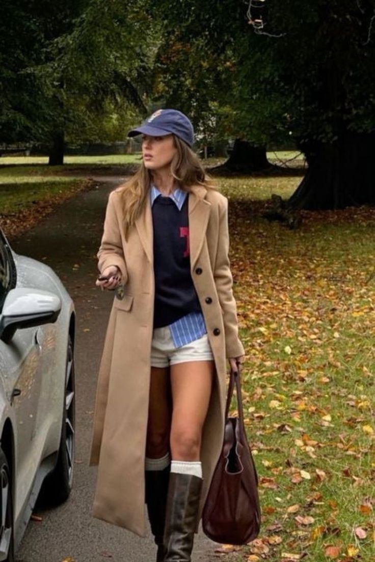 20 Street Style Trench Coat Outfits That Look Straight Out of a Fashion Magazine (#12 Is Everything!) - 16. The Preppy Trench with Shorts and Tall Boots 1