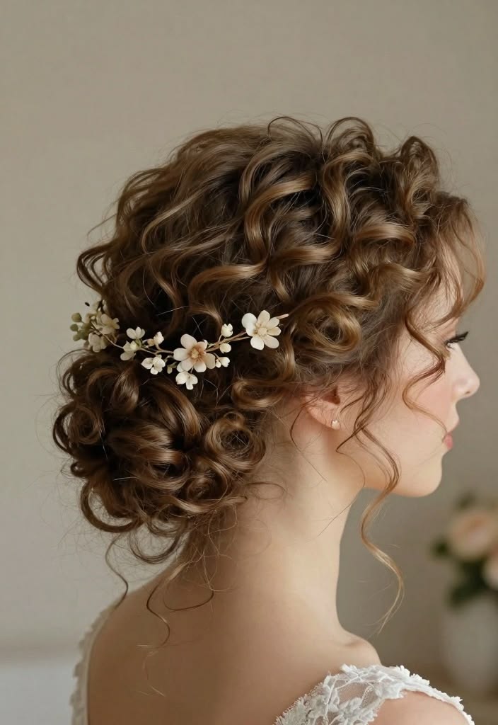 20 Stunning Curly Bridal Updos That Will Make You Feel Like the Belle of the Ball - 17. The Tiny Blossom Curl Cluster 1