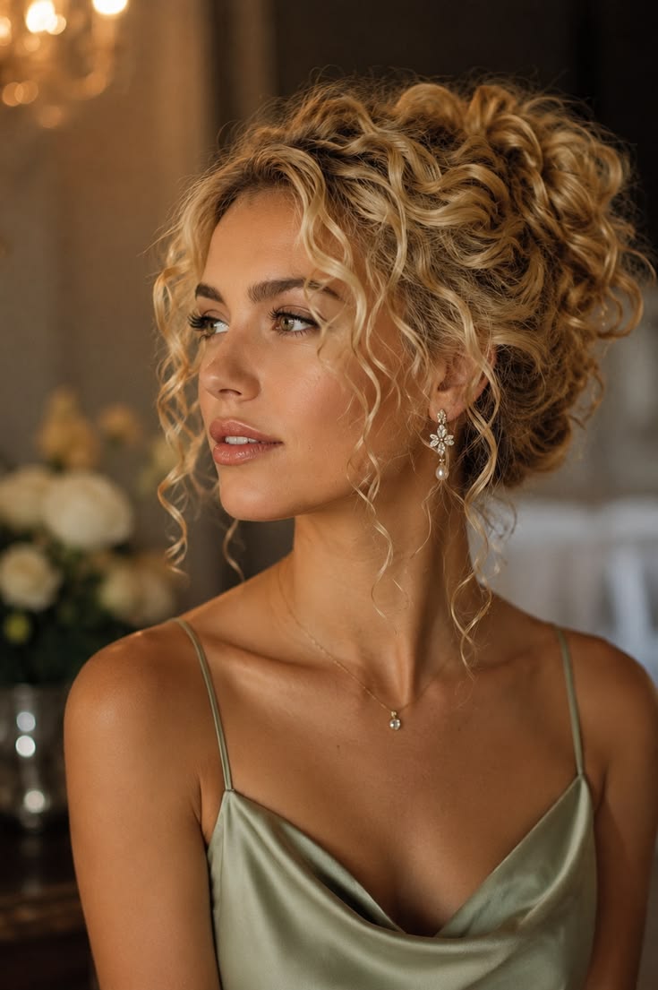 20 Stunning Curly Bridal Updos That Will Make You Feel Like the Belle of the Ball - 3. The Golden Halo Bun 1