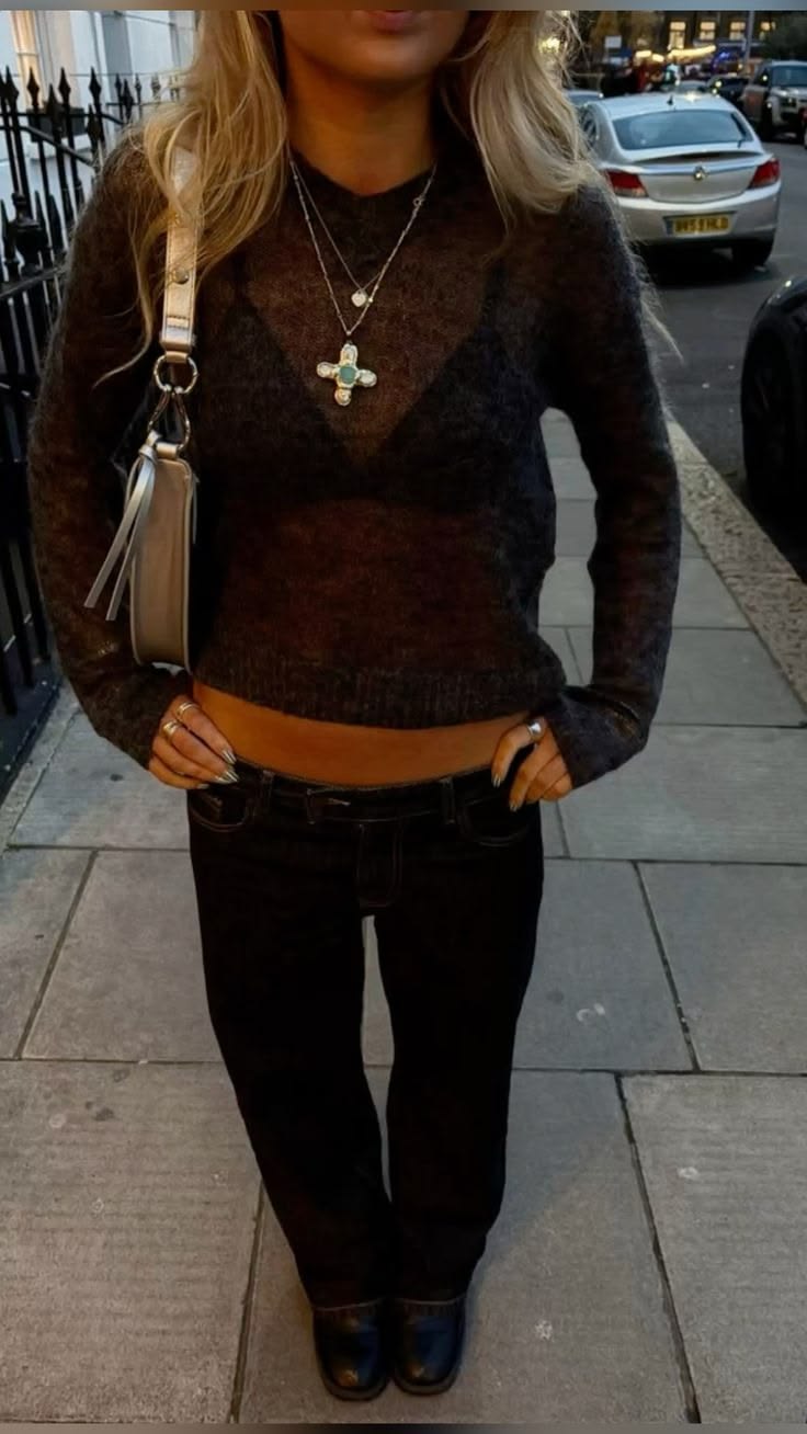 20 Winter Bar Outfits That Keep You Warm Without Sacrificing Your Style - 17. Textured Sweater With Layered Necklaces 1