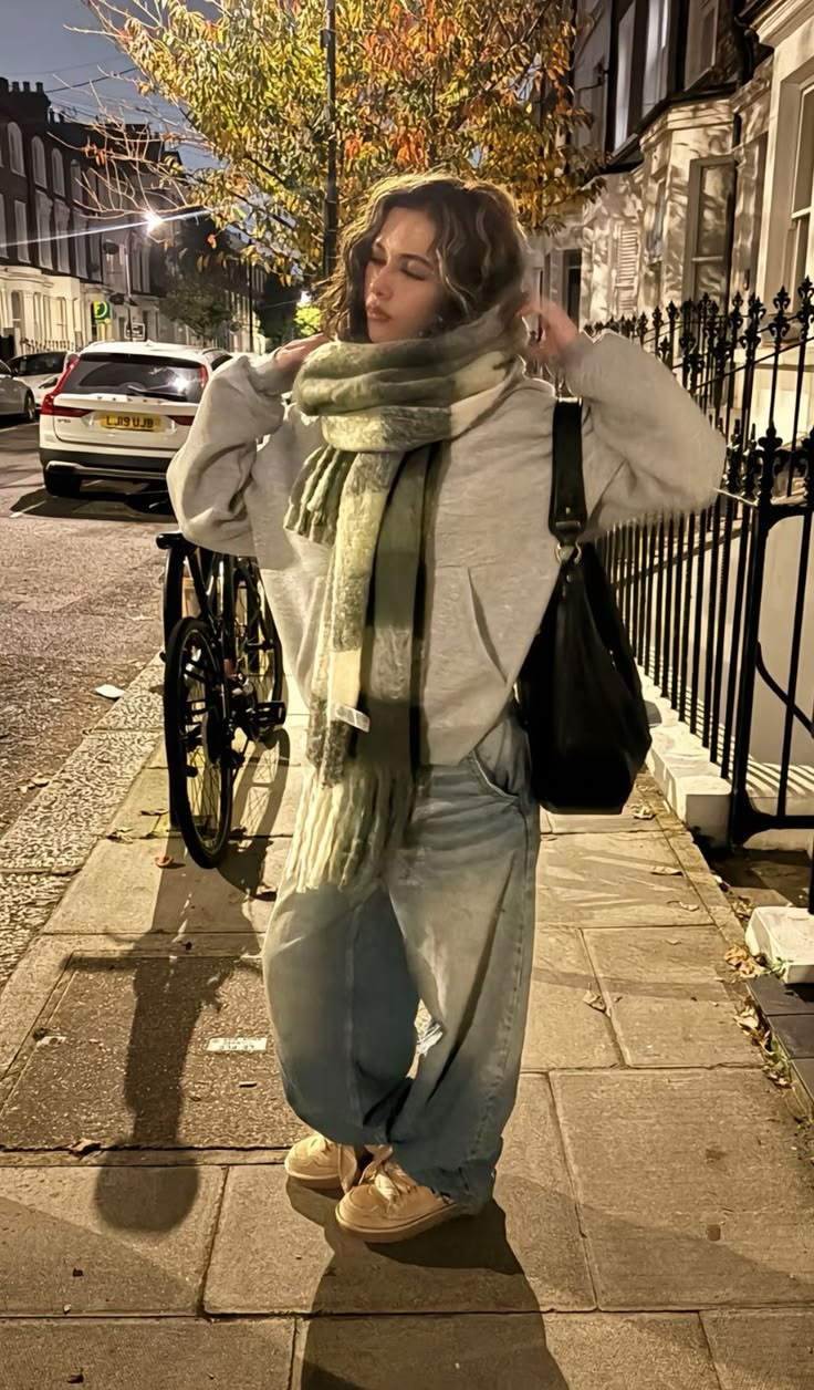 20 Winter Street Style Outfits That Look Effortlessly Cool (Even on the Coldest Days!) - 3. The Soft Scarf and Slouchy Denim Formula 1