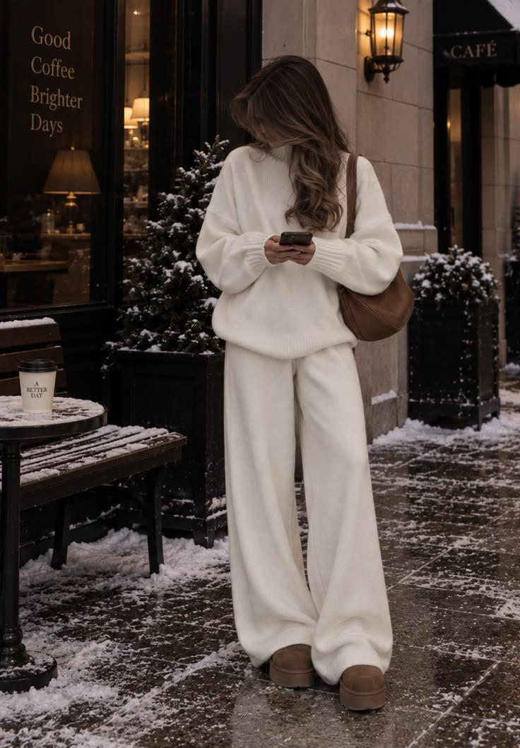 20 All-White Winter Party Outfits That Look Seriously Expensive (You’ll Want to Copy #7!) - 18. The Snowy Knit Set for a Casual Holiday Gathering 1