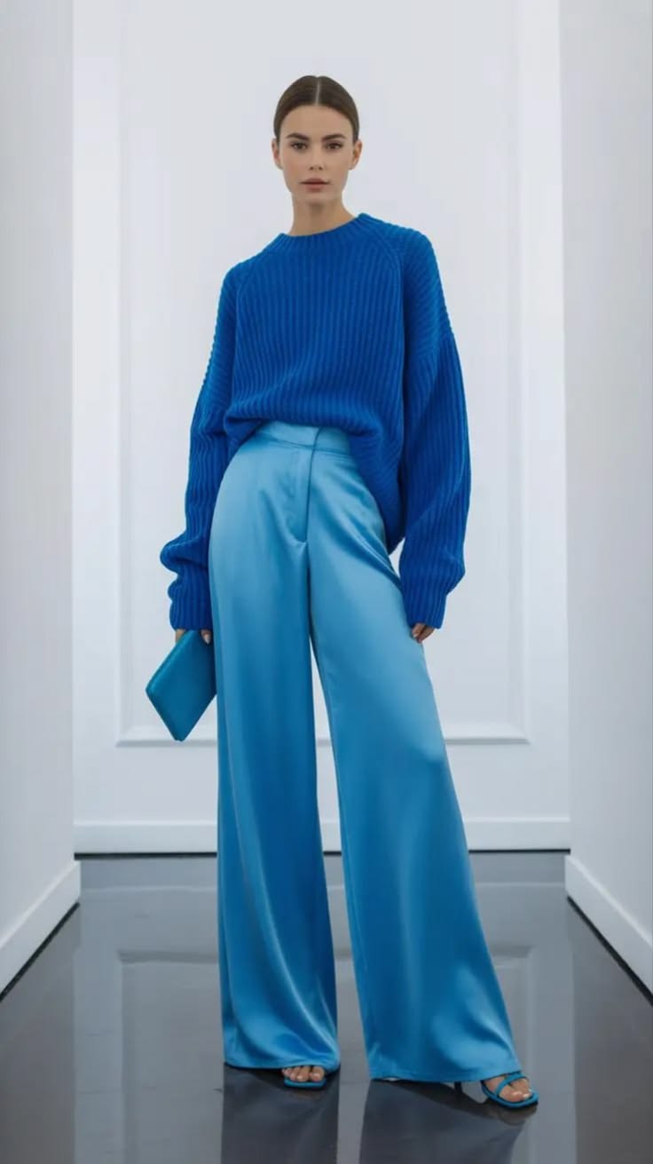 20 Bold Outfits for Women Who Refuse to Dress Boring (Look #20 Is Pure Fashion Drama!) - 14. Blue-on-Blue With a Smooth, Modern Finish 1