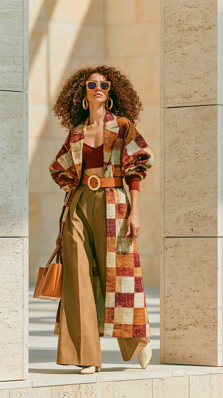 20 Bold Outfits for Women Who Refuse to Dress Boring (Look #20 Is Pure Fashion Drama!) - 18. Patchwork Duster Over Rust and Camel Layers 1