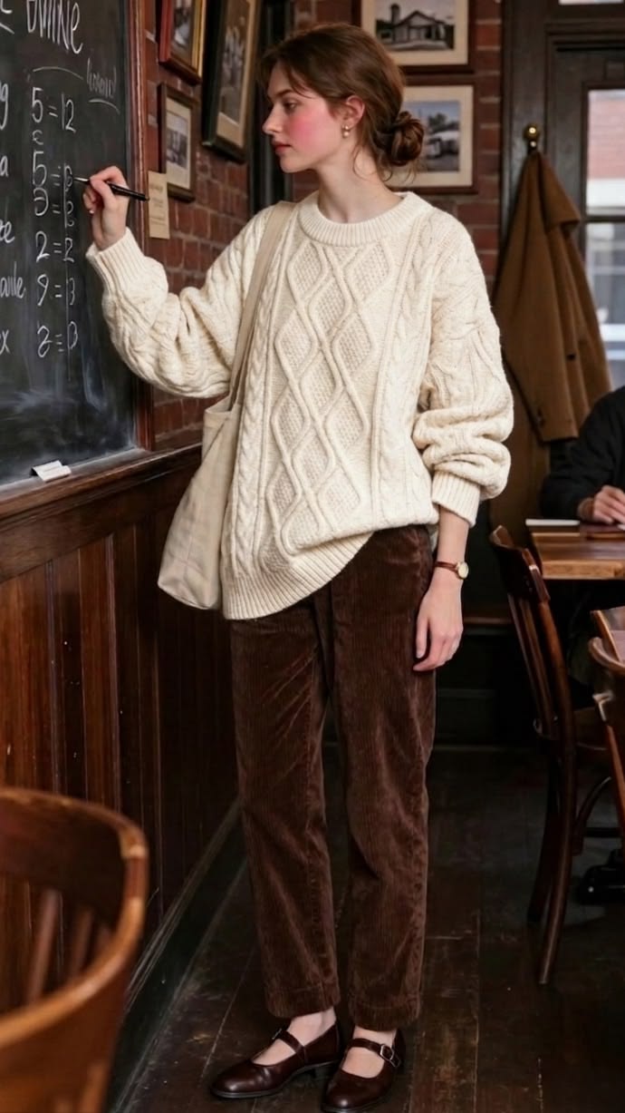 20 Cozy Corduroy Pants Outfit Ideas You’ll Want to Copy All Fall - 18. Brown Cords and an Oversized Cream Sweater for a Soft Classic Look 1