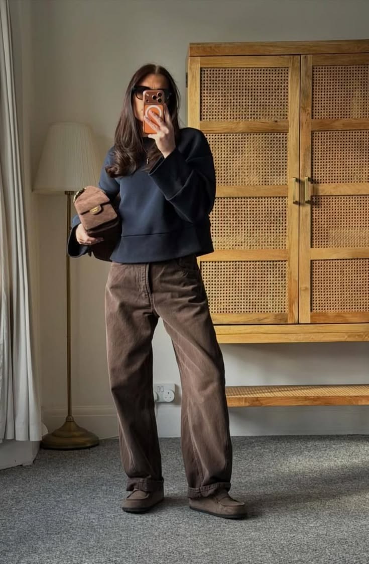 20 Cozy Corduroy Pants Outfit Ideas You’ll Want to Copy All Fall - 7. Soft Gray Cords with a Cropped Black Sweatshirt 1