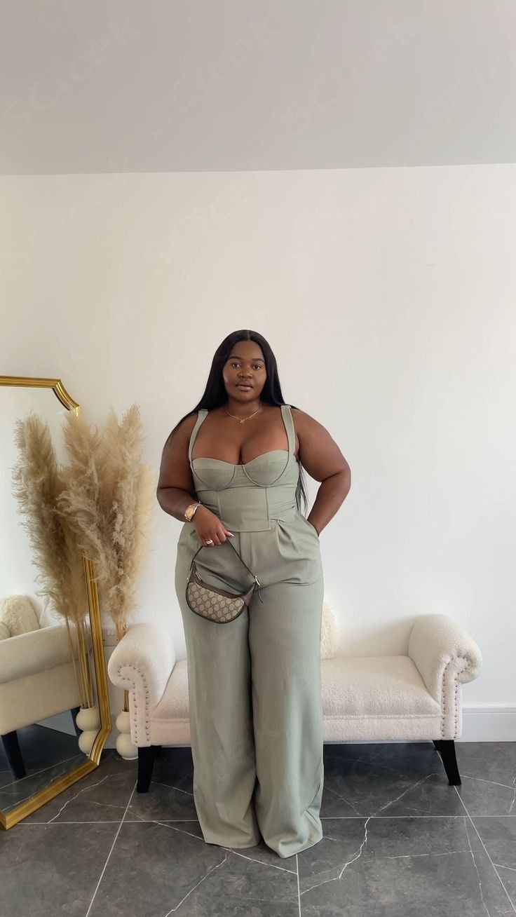 20 Curvy Fashion Looks That Make Casual Style Feel Instantly More Chic (You’ll Want to Copy #8!) - 11. The Soft Sage Jumpsuit with Built-In Polish 1
