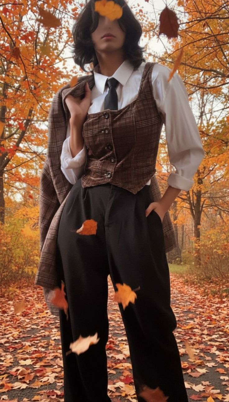 20 Dark-Academia Outfits That Make Dressing Like a Mysterious Heiress Chic - 13. Autumn Leaves and the Tailored Waistcoat 1