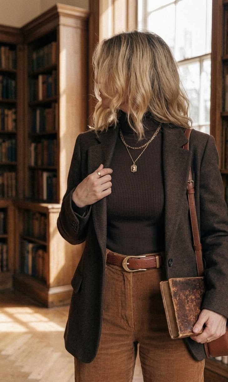20 Dark-Academia Outfits That Make Dressing Like a Mysterious Heiress Chic - 15. Corduroy Trousers and the Heritage Blazer 1