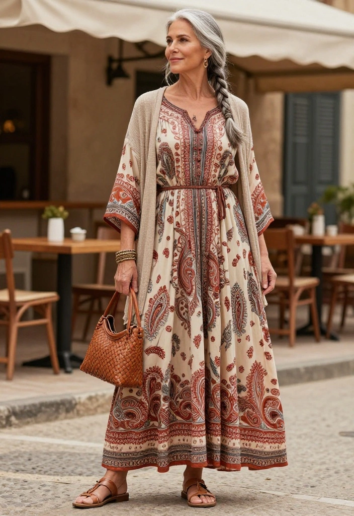 20 Elegant Over 50s Maxi Dresses That Prove Comfort Can Look Incredibly Chic - 19. The Soft Bohemian Maxi with Refined Details 1