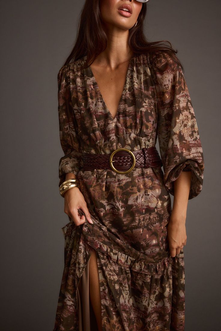 20 Fall Floral Wedding Guest Dresses for a Romantic Autumn Look - 16. Olive Tiered Floral Statement 1