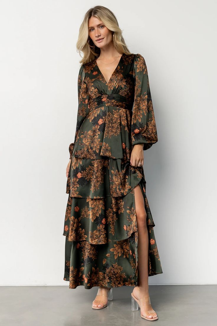 20 Fall Floral Wedding Guest Dresses for a Romantic Autumn Look - 17. Wine Wrap Midi for a Woodland Wedding 1