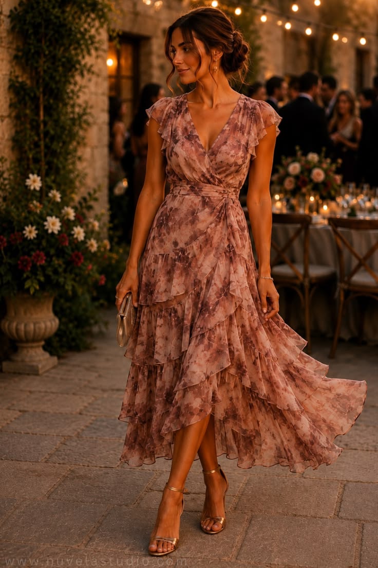 20 Fall Floral Wedding Guest Dresses for a Romantic Autumn Look - 3. Blush Ruffle Romance 1