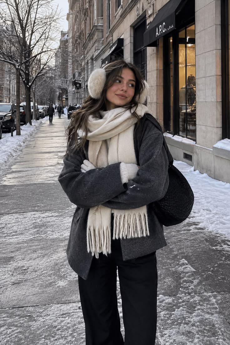 20 “I Just Threw This On” Winter Outfits That Look Anything But Random - 8. Gray Coat, Giant Scarf, and Snow-Day Comfort 1