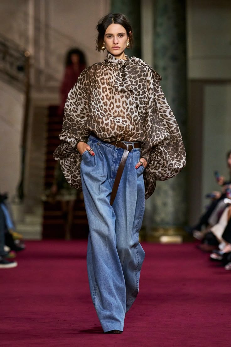 20 Leopard Print Outfits That Turn Every Sidewalk Into a Runway (Look #20 Is Pure Fashion Magic!) - 03. Soft Leopard Blouse, Easy Blue Denim 1