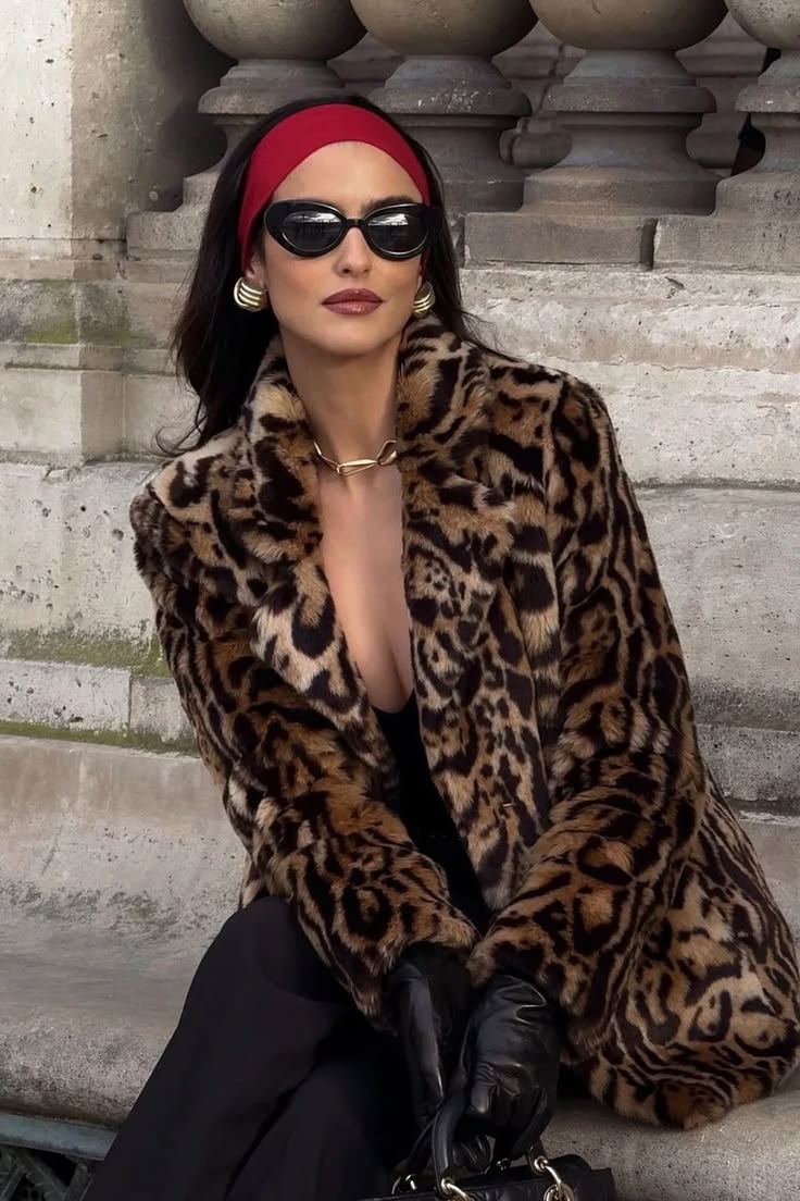 20 Leopard Print Outfits That Turn Every Sidewalk Into a Runway (Look #20 Is Pure Fashion Magic!) - 13. Leopard Fur, Red Headband, Strong Shape 1