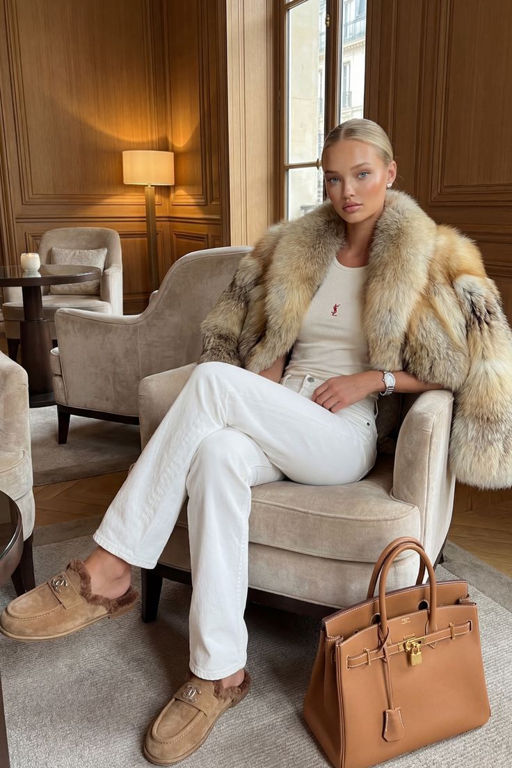 20 Luxury Winter Street Style Outfits That Look Straight Out of a Fashion Editorial - 1. The Creamy Quiet-Luxury Fur Throw 1