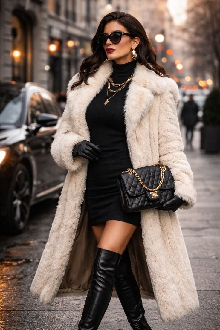 20 Mob Wife Outfits That Define the Boldest Fashion Trend of the Year (Look #20 Is Pure Luxury!) - 11. Cream Fur Coat for the City 1
