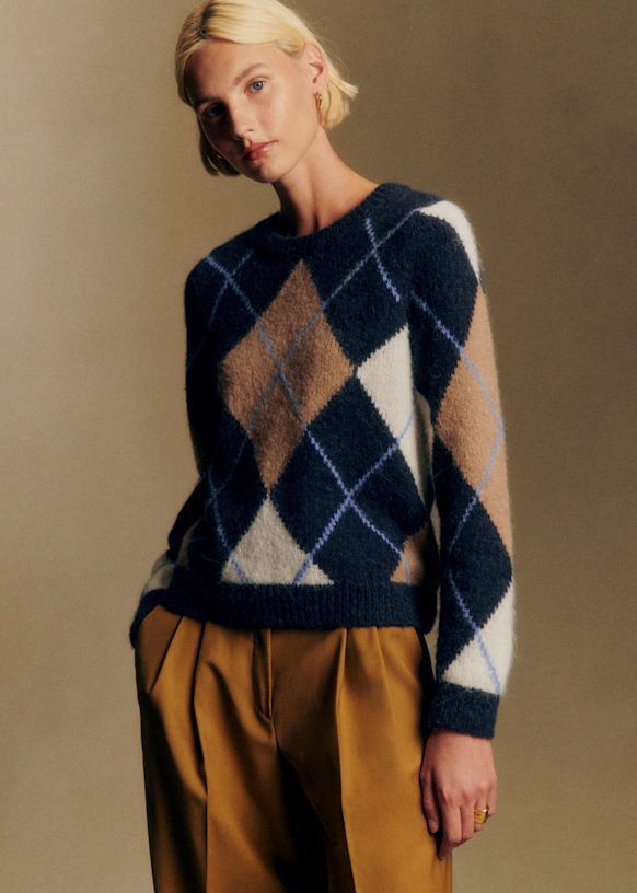20 Plaid Sweater Ideas That Bring Instant Classic Style to Any Outfit - 14. A Classic Argyle Knit with Satin-Touch Trousers 1