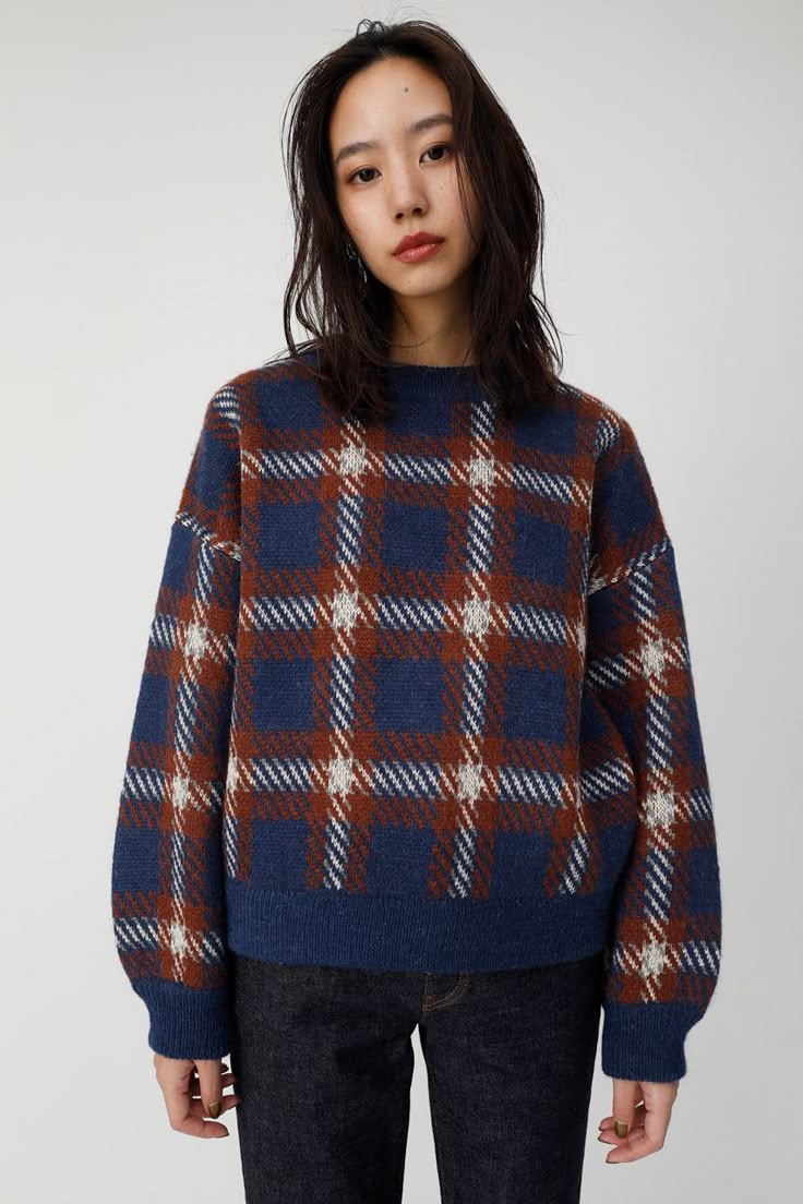 20 Plaid Sweater Ideas That Bring Instant Classic Style to Any Outfit - 3. Rust and Navy Plaid for Easy Weekend Polish 1