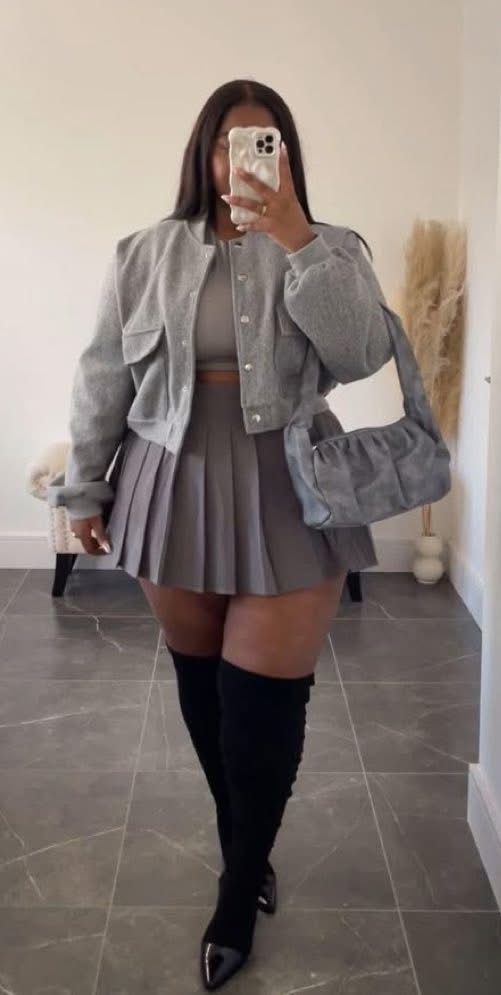 20 Plus-Size Winter Club Outfits That Bring the Heat (Even on the Coldest Nights!) - 2. Soft Gray Layers and Over-the-Knee Boots 1