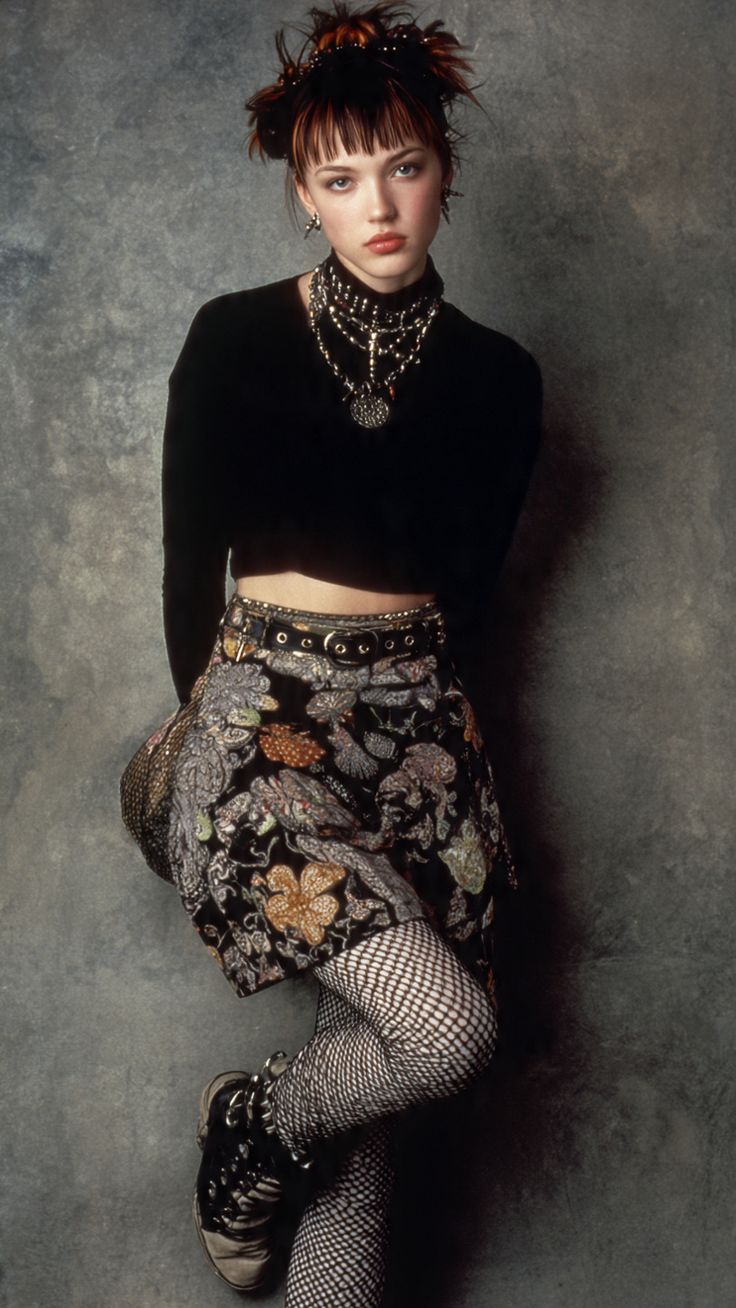 20 Punk Outfits So Edgy They’ll Make Every Sidewalk Your Runway - 18. Embroidered Mini, Fishnets, and Chains 1