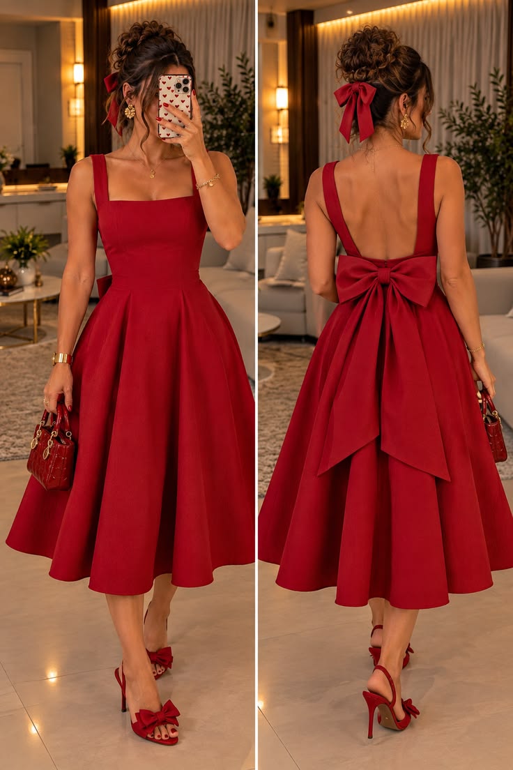 20 Red Dress Outfits for Christmas Parties That’ll Make You the Best-Dressed Guest - 10. The Bow-Back Party Dress 1