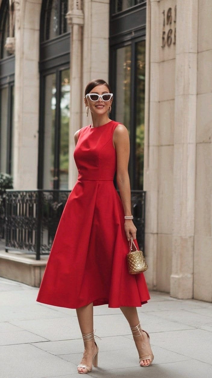 20 Red Dress Outfits for Christmas Parties That’ll Make You the Best-Dressed Guest - 5. The Polished Red Fit-and-Flare Midi 1