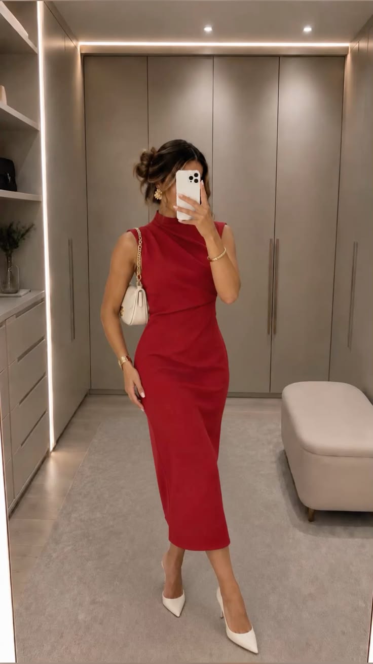 20 Red Dress Outfits for Christmas Parties That’ll Make You the Best-Dressed Guest - 9. The Asymmetrical Satin Midi 1