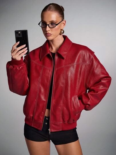 20 Red Leather Jacket Outfits That Will Make Your Street Style Impossible to Ignore - 14. Red Jacket, Black Shorts, Late-Night Energy 1