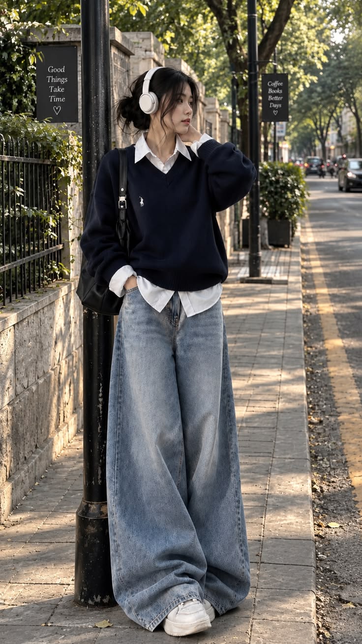 20 Street-Style Outfits That Look Like They Belong in a Music Video - 10. Prep Meets Oversized Denim 1