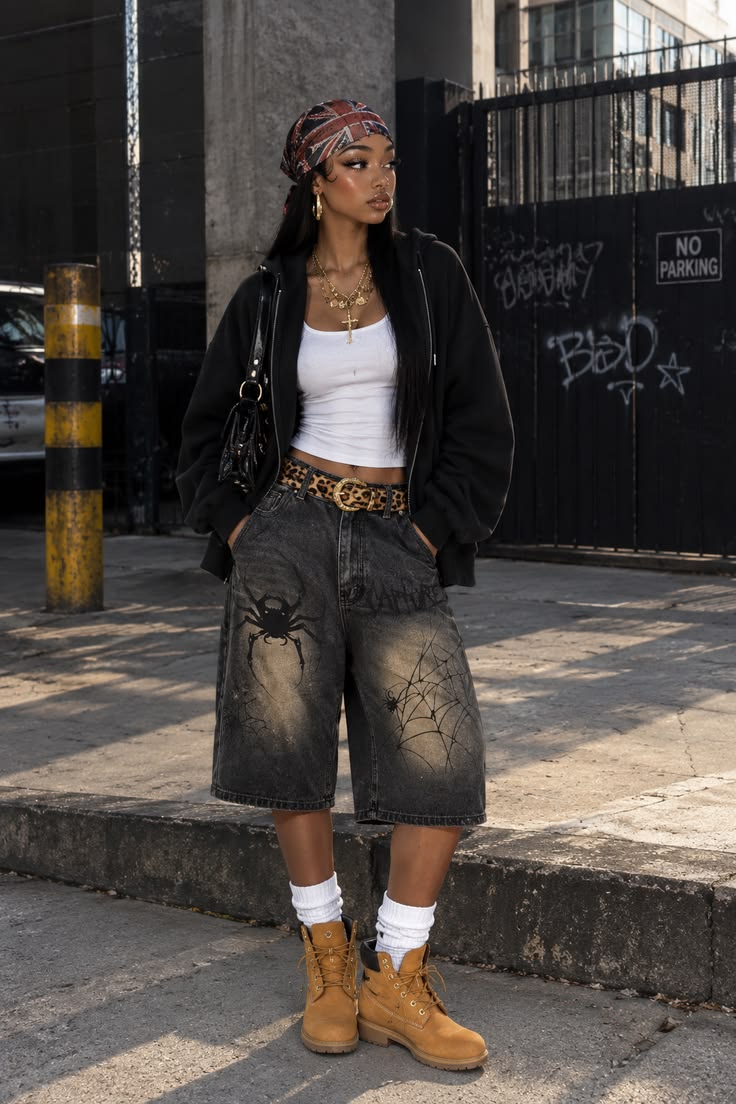 20 Street-Style Outfits That Look Like They Belong in a Music Video - 5. Bandana, Baggy Shorts, and Work Boots 1