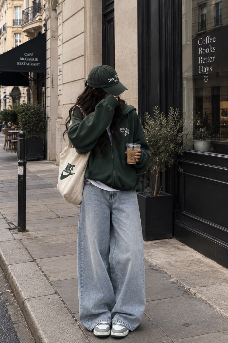 20 Street-Style Outfits That Look Like They Belong in a Music Video - 6. Paris Sidewalk in Forest Green 1