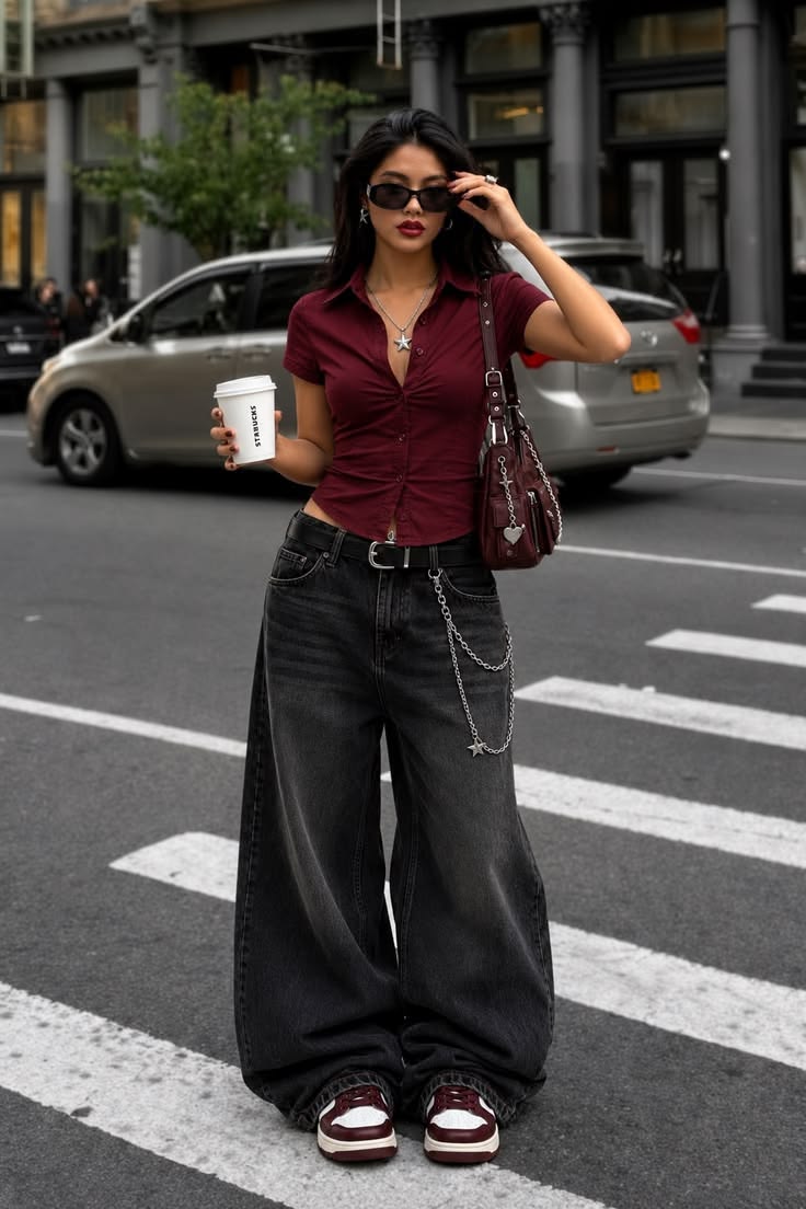 20 Street-Style Outfits That Look Like They Belong in a Music Video - 9. Cherry Cola Crosswalk Look 1