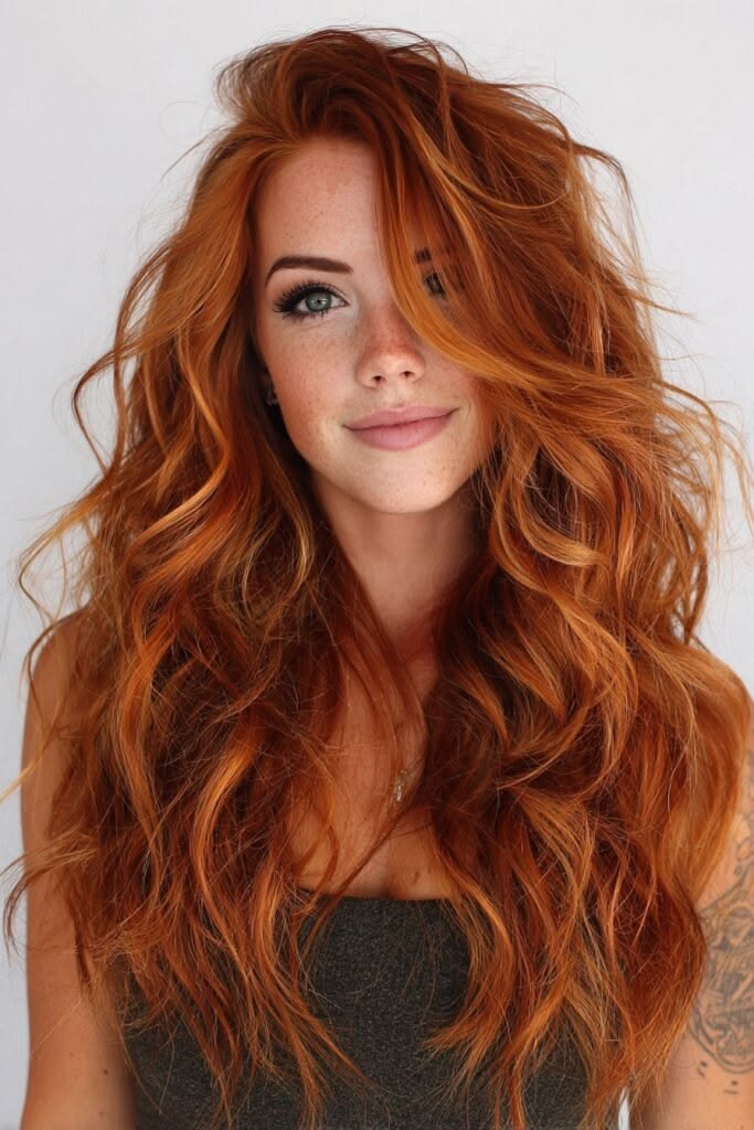 Copper Hair: 20 Shades From Strawberry to Deep Auburn - 18. Vivid Red Copper Waves 1